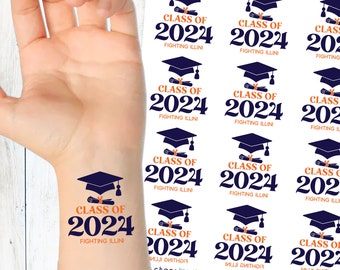 Class of 2024 Tattoos - Graduation Tattoos - Temporary Tattoos - Custom Fake Tattoos - Graduation Party Favors for High School or College