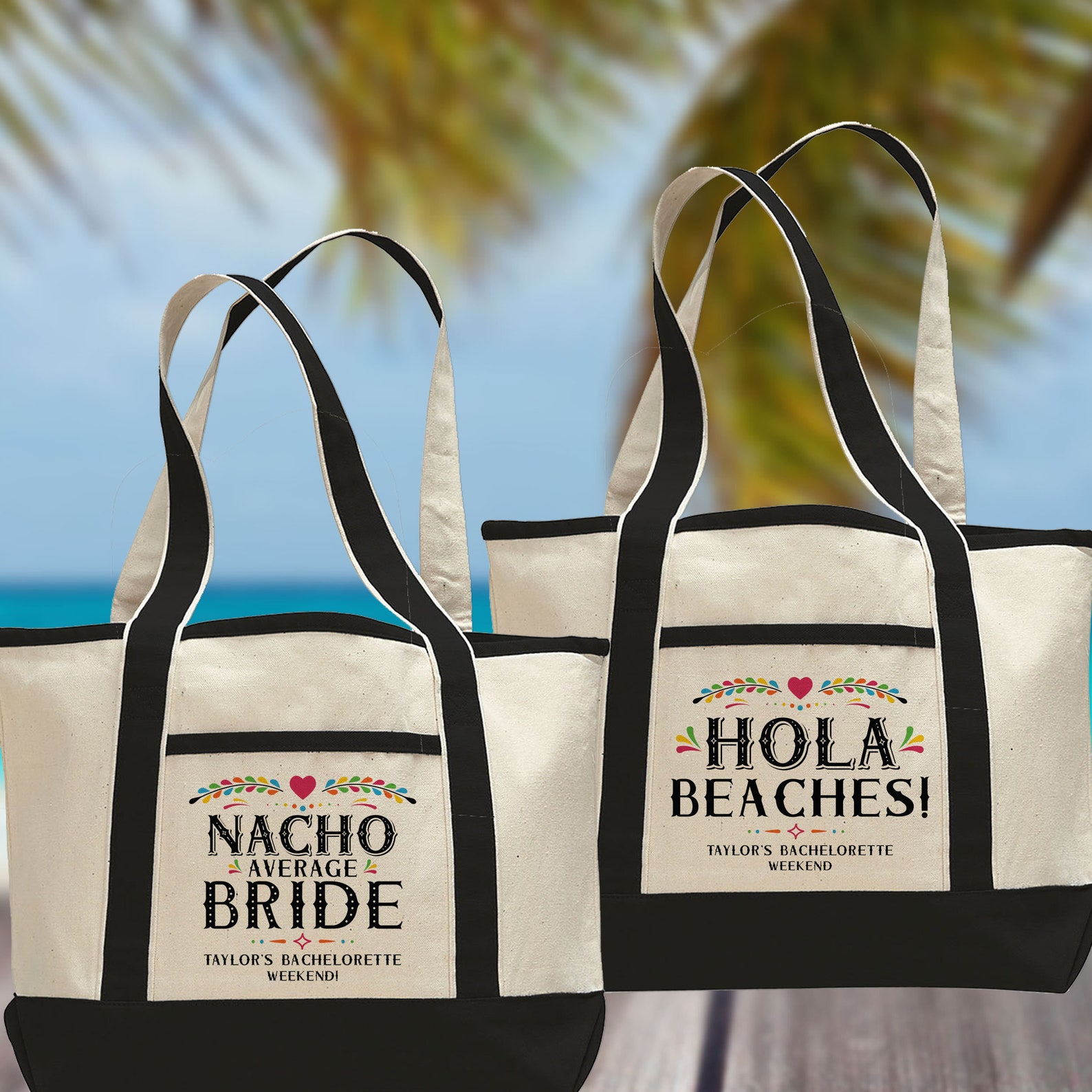 Hola Beaches Custom Canvas Beach Tote Bag Mexico Vacation - Etsy