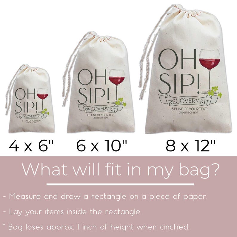 Wine Glass Oh Sip Hangover Recovery Kit Bags | Bachelorette Wine Trip | Custom Winery Wedding Favor Bags image 8