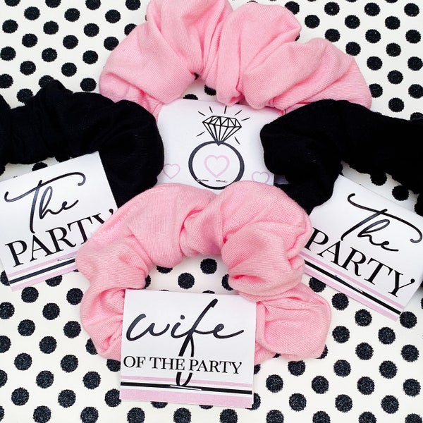 Bachelorette Party Scrunchies - Bridal Shower Hair Ties - Bach Party Favors - Bridesmaid GIfts - Wife of the Party Scrunchy- Bride Scrunchie