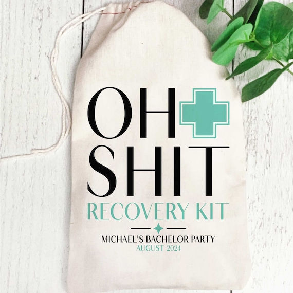 Oh Shit Recovery Kits | Custom Hangover Kit Bags | Bachelorette or Bachelor Party Favors