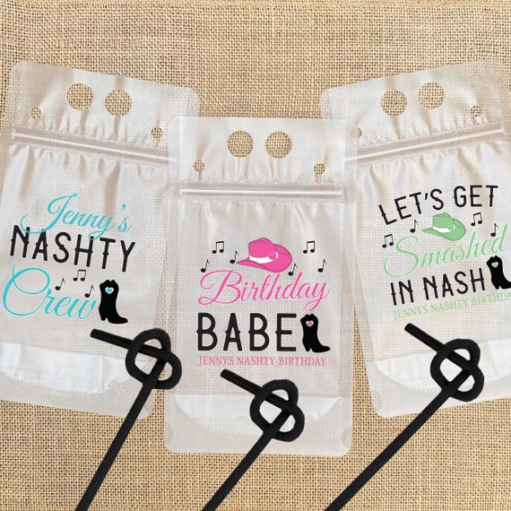 Nashville Girls Trip - Nashty Birthday Gifts + 21st Birthday Party Favors -  Funny Wine Drink Pouches - Custom Adult Juice Pouch Booze Bags by Joy &  Chaos