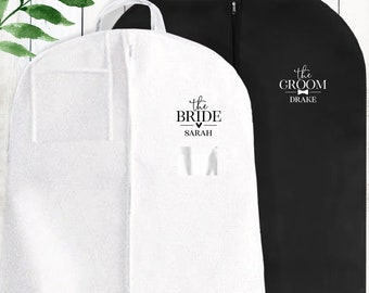 Bride and Groom Gift - Personalized Garment Bags for Couple - Custom Wedding Dress Bag - Grooms Suit Bag - Bridal Gown Storage Bag with Name