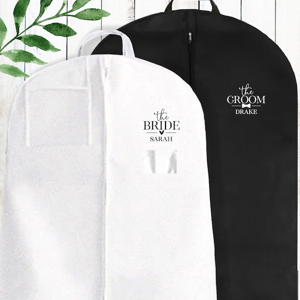 Bride and Groom Gift - Personalized Garment Bags for Couple - Custom Wedding Dress Bag - Grooms Suit Bag - Bridal Gown Storage Bag with Name