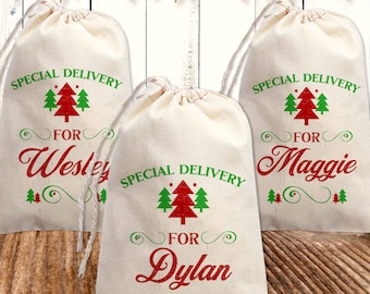 Christmas Gift Bags Personalized From Santa Gift Bags, Holiday Favor Bags - Special Delivery Christmas Gift Wrap