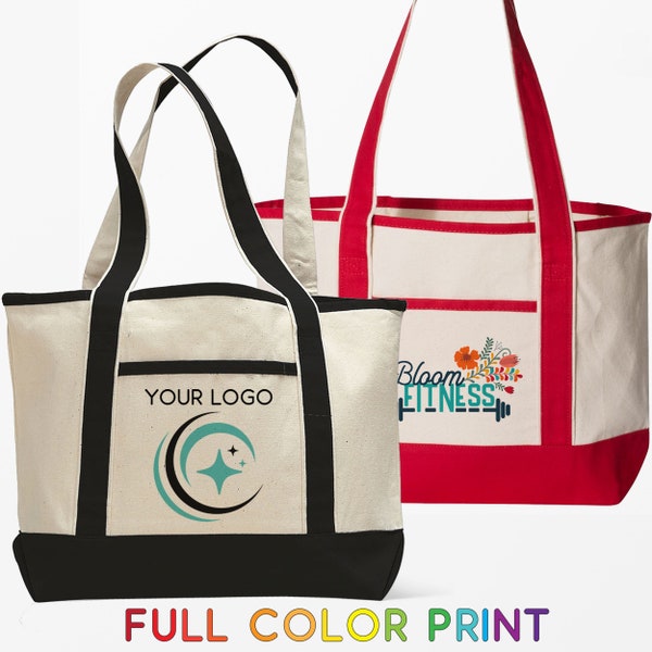 Custom Beach Tote Bags - Bulk Premium Canvas Totes with Your Logo, Art or Photo - Custom Printed Wholesale Large Bags, Personalized Boat Bag