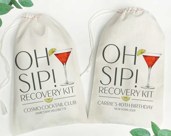 Cosmopolitan Cocktail Oh Sip Recovery Kit Bags - Custom Hangover Kit Bags - Adult Party Favor Bags - Girls Trip Hangover Bags - Cosmo Glass