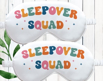 Retro Sleepover Squad Sleep Masks - Slumber Party Favors for Girls - Sleepover Birthday Gifts for Guests - Spa Party Favor - Silk Eye Shades