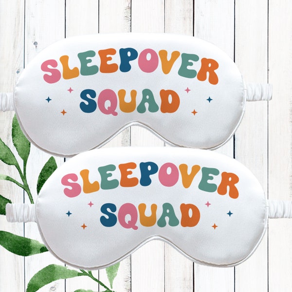 Retro Sleepover Squad Sleep Masks - Slumber Party Favors for Girls - Sleepover Birthday Gifts for Guests - Spa Party Favor - Silk Eye Shades