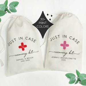 Just in Case Wedding Recovery Kits, Modern Bachelorette Hangover Kit, Bulk Wedding Guest Gifts, Classic Cross Birthday Survival Kit Bags