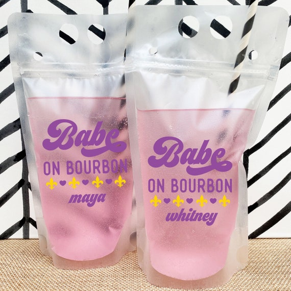 New Orleans Girls Trip Drink Pouches - NOLA Bachelorette Party Favor Cups - Mardi Gras Party Supplies - Babe on Bourbon Custom Alcohol Pouch Il_570xn