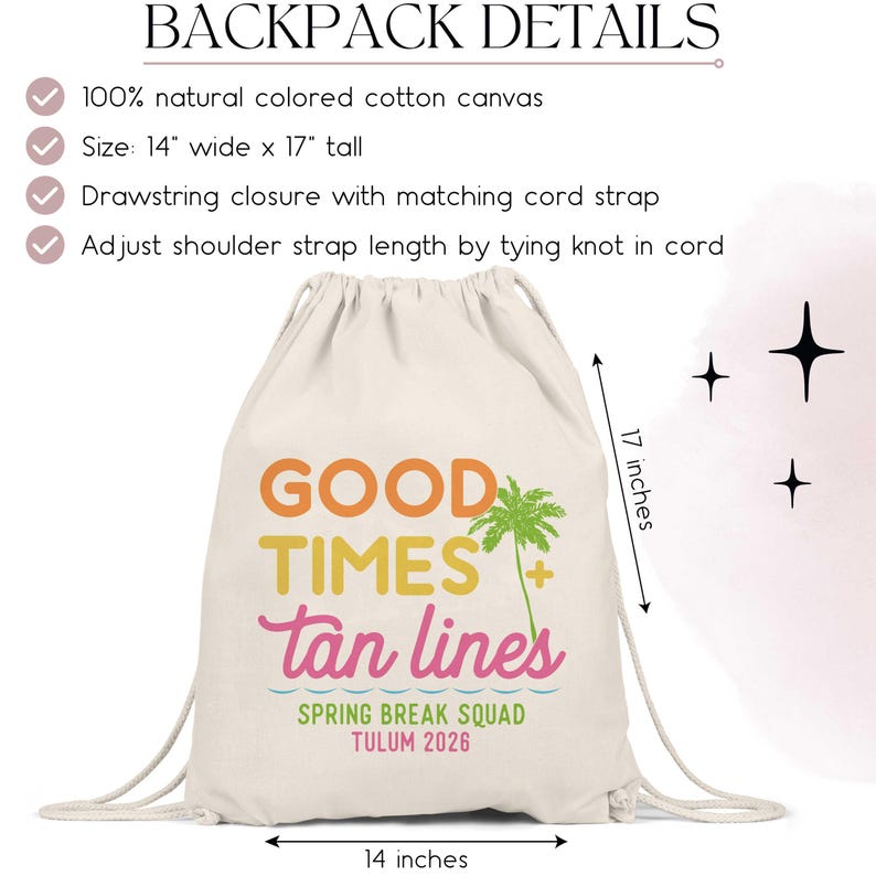 Personalized Beach Birthday or Bachelorette Favor Bags | Good Times & Tan Lines Gift Bags | Tropical Party Supplies Backpack