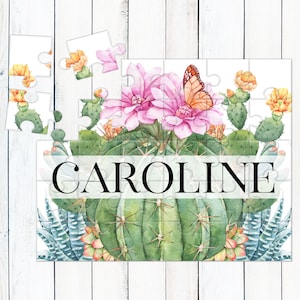 Toddler Girl Gifts - Personalized Puzzle | Birthday Gift for 3, 4 & 5 Year Old Girls | Custom Kids Name Puzzle - Floral Butterfly Cactus bild 1