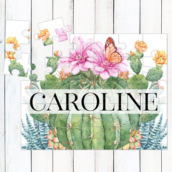 Toddler Girl Gifts - Personalized Puzzle | Birthday Gift for 3, 4 & 5 Year Old Girls | Custom Kids Name Puzzle - Floral Butterfly Cactus