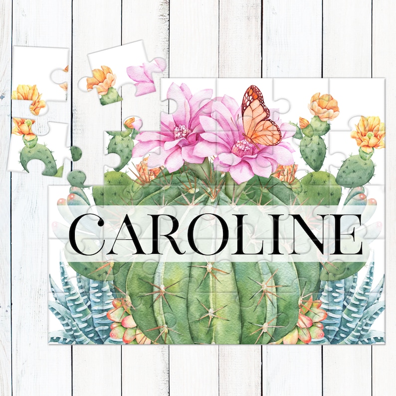 Toddler Girl Gifts - Personalized Puzzle | Birthday Gift for 3, 4 & 5 Year Old Girls | Custom Kids Name Puzzle - Floral Butterfly Cactus bild 1