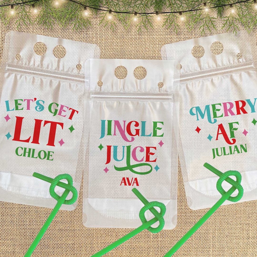 Christmas Party Drink Pouches, Funny Holiday Wine Pouches, Custom Drink ...