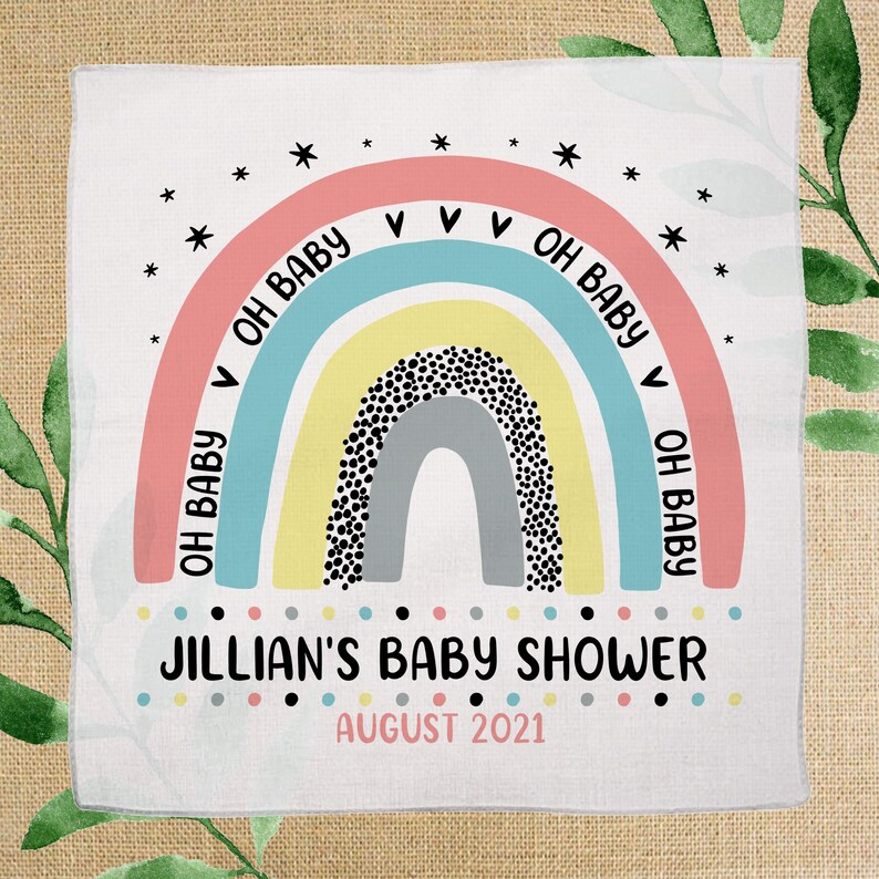 Gender Neutral Blue /& Pastel Rainbow Party Decorations Boy Pink Custom Cotton Handkerchiefs Boho Baby Shower Guest Favors Baby Girl