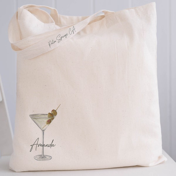 Martini Tote Bags with Name - Dirty Martini Custom Cocktail Bags - Classy Bachelorette Party - Bar Crawl Favors - Bikinis and Martinis