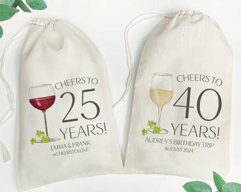 Cheers to the Years Wine Bags - Adult Birthday Gift Bags - Wedding Anniversary Favor Bags - Retirement Party Favor Bags - Cheers to 25 Years
