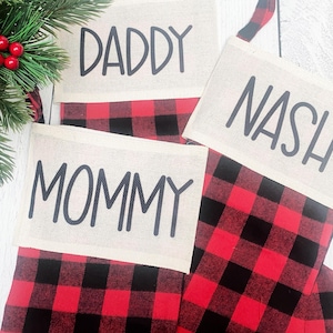 Custom Buffalo Plaid Christmas Stockings with Name: Personalized Rustic Holiday Décor