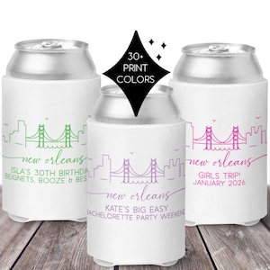 New Orleans Custom Can Coolers | Nola Girls Trip Bachelorette or Birthday Favors | New Orleans Wedding Favors | Conference Gifs & Giveaways