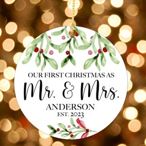 Our First Christmas as Mr & Mrs Ornament - Christmas Ornament 2023 - Personalized Newlywed Gifts for the Couple - 1st Xmas Holiday Wedding