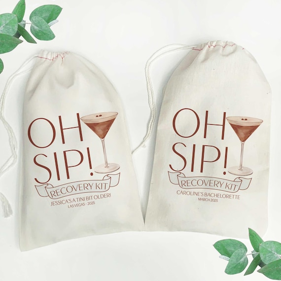 Espresso Martini Favor Bags, Oh Sip Recovery Kit Bags, Custom Bachelorette Favor, Birthday Hangover Kit Bag, Personalized Favors for Wedding