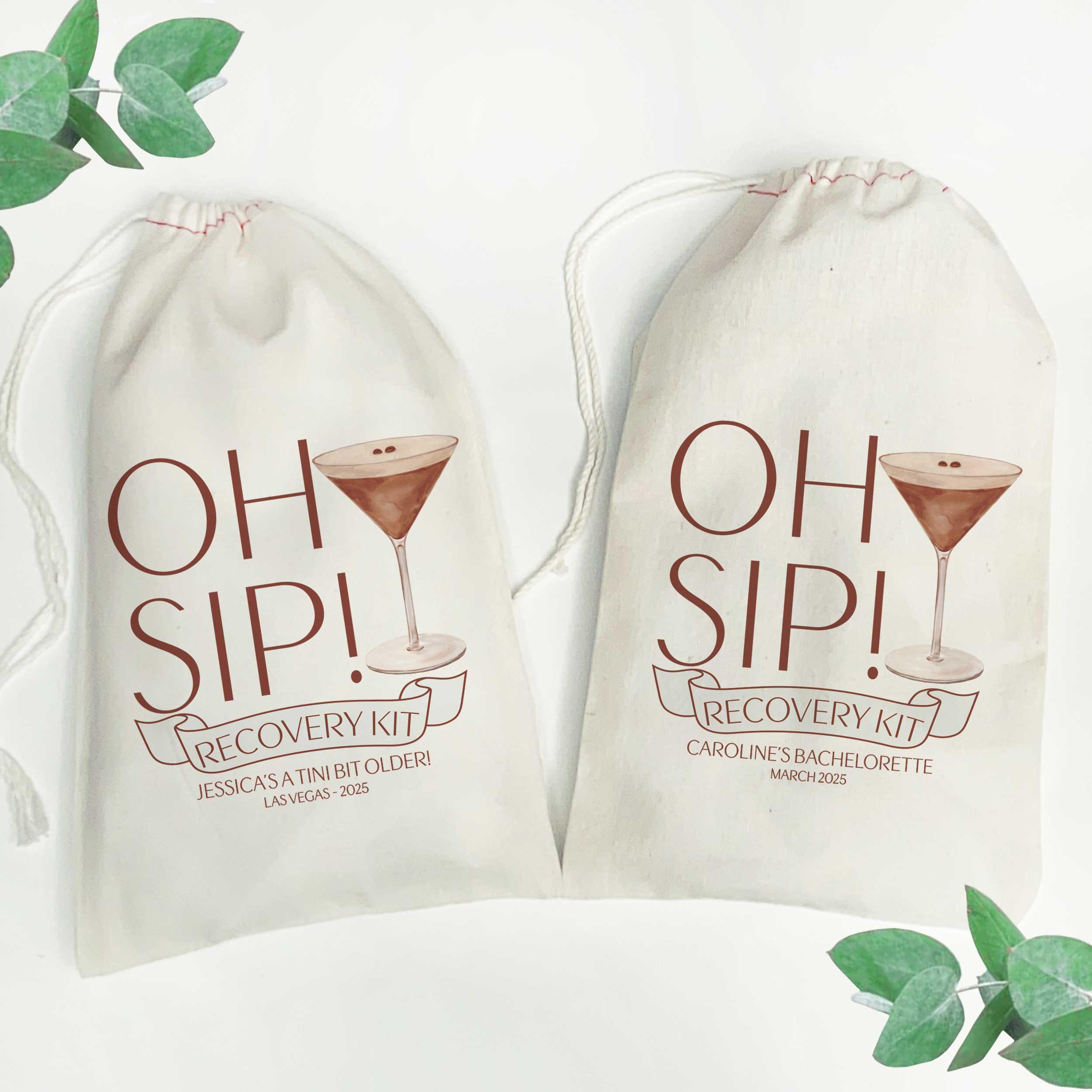 Espresso Martini Favor Bags, Oh Sip Recovery Kit Bags, Custom Bachelorette Favor, Birthday Hangover Kit Bag, Personalized Favors for Wedding