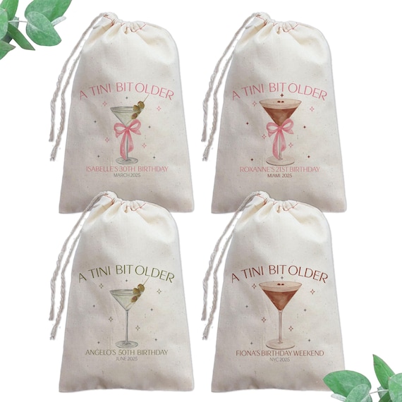 A Tini Bit Older Birthday Favor Bag, Custom Martini and Espresso Martini Hangover Recovery Kit Bags, Personalized Birthday Favors