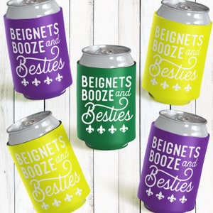 New Orleans Can Cozies & Party Favors, NOLA Bachelorette Can Coolers, Beignets Booze and Besties Skinny Can Sleeves, Foam Insulated Can Hugs