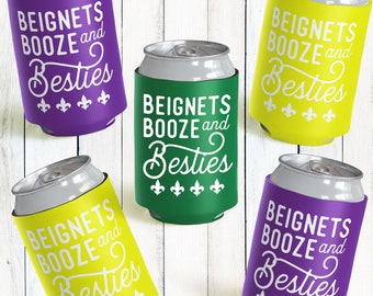 New Orleans Can Cozies & Party Favors, NOLA Bachelorette Can Coolers, Beignets Booze and Besties Skinny Can Sleeves, Foam Insulated Can Hugs