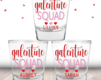 Galentine Squad Custom Party Favors Shot Glasses With Name | Valentine’s Day Gifts For Friends