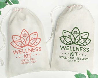 Wellness Kit Bags - Yoga Retreat Gift Bags - Spa Day Favor Bags - Girls Trip Gift Bags - Lotus Flower Survival Kit Bags - Self Care Gifts