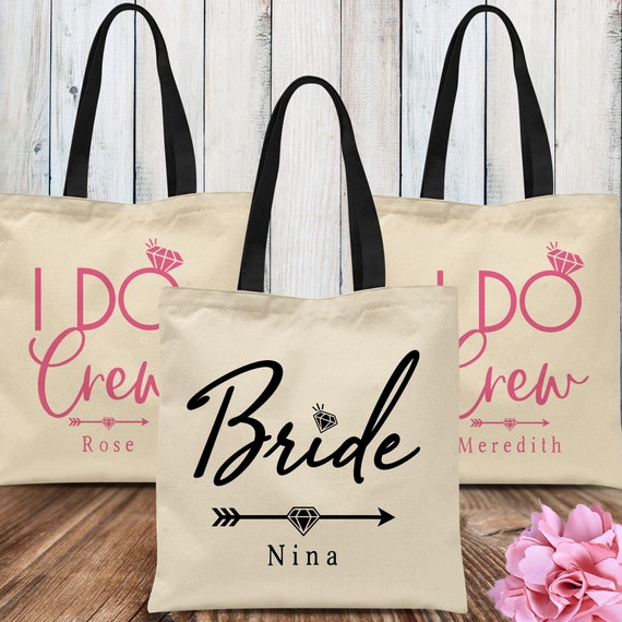 Personalized Wedding Floral Tote Bags Gift for Bridesmaid w/Initial & Name  - 8 Design - Customized Canvas Bag for Girls - Custom Beach Shoulder Bag 