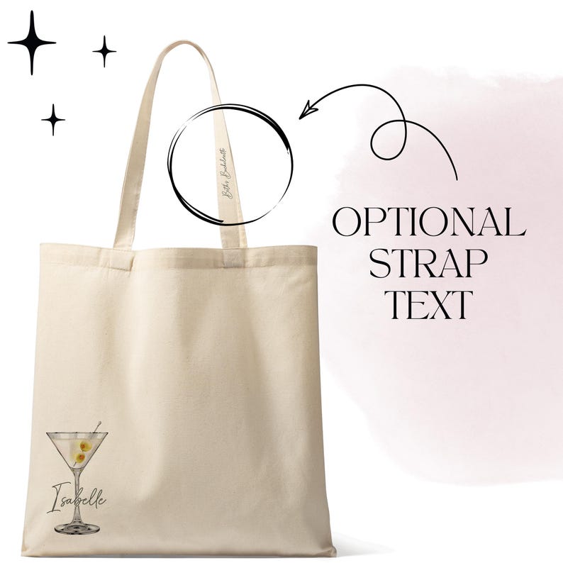 Martini Tote Bags with Name | Dirty Martini Custom Cocktail Bags | Classy Bachelorette Party image 3
