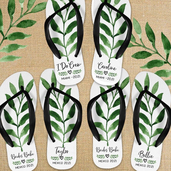 Bridesmaid Gifts for Greenery Wedding - Custom Flip Flop Sandals for Bridal Party - Personalized Dancing Flip Flops for Outdoor Reception Il_570xn