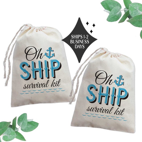Oh Ship Hangover Kit Bags -  Funny Nautical Survival Kits for Cruise - Nautical Party Favors for Boat Birthday or Sailing Trip