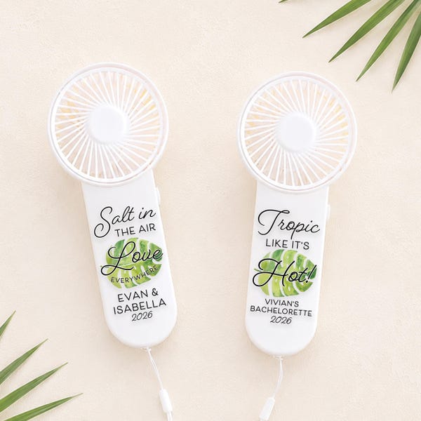 Personalized Tropical Mini Hand Fan | Monstera Leaf Fan | Beach, Cruise & Destination Wedding Favor