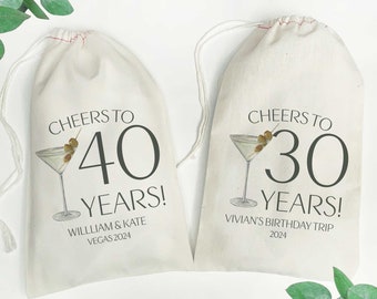 Martini Bags - Cheers to the Years - Adult Birthday Party Favor Bags - Anniversary Favors - Hangover Kit Bags - Dirty Martini Gift Bags