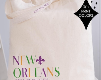 Custom New Orleans Trip Tote Bags | Fleur De Lis Nola Bachelorette Favor Bags