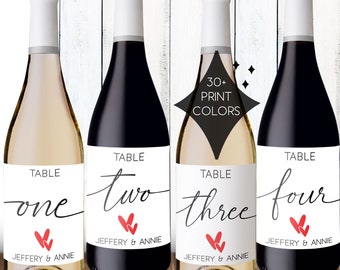 Table Number Wine Labels - Wedding Table Numbers - Custom Wine Labels - Modern Wedding Table Decorations - Personalized Wedding Wine Labels