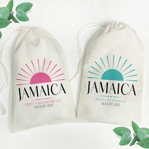 Jamaica Bags - Custom Jamaica Welcome Bags - Jamaica Drawstring Canvas Gift Bags - Jamaica Favor Bags for Beach Wedding or Island Vacation