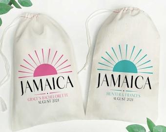 Jamaica Bags - Custom Jamaica Welcome Bags - Jamaica Drawstring Canvas Gift Bags - Jamaica Favor Bags for Beach Wedding or Island Vacation