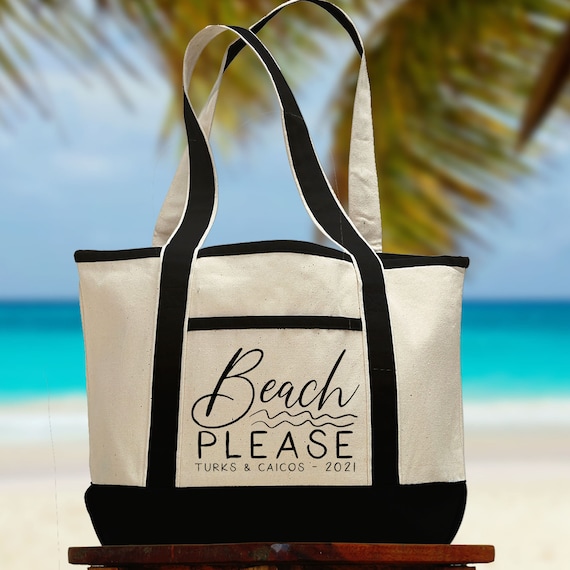 Personalized Canvas Wide Tote Bags with Large Custom Printed Text Navy