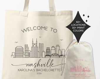 Nashville Wedding Welcome Tote Bags | Tennessee Bachelorette Gift Bags | Nashville Skyline Tote