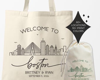 Boston Wedding Welcome Tote Bags | Boston Bachelorette Gift Bags | Boston Skyline Wedding Favor Tote