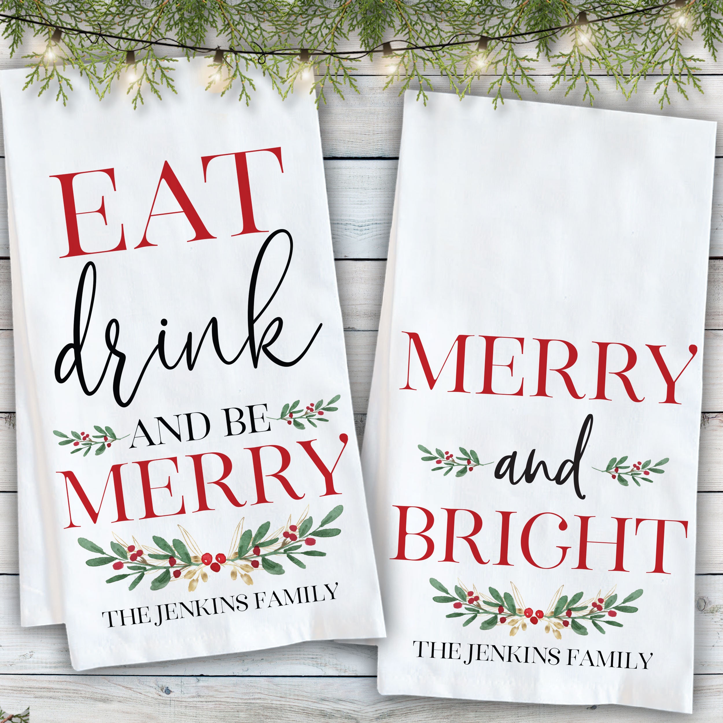 Set of 2 Santa HOLLY JOLLY Christmas Terry Kitchen Towels by Kay Dee Designs