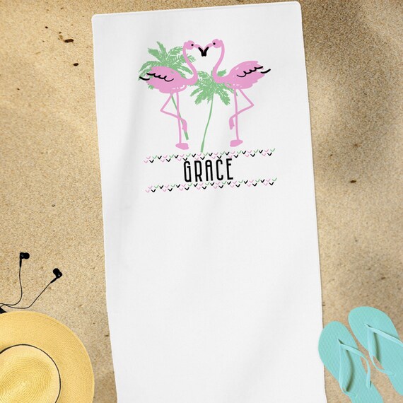 Custom Beach Towel for Girls Personalized Pink Flamingo Towel Kids
