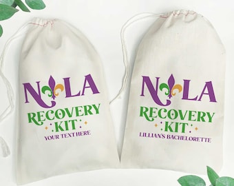 NOLA Recovery Kit Bags, New Orleans Hangover Kits, Custom Mardi Gras Hangover Recovery Favor Bags, Funny New Orleans Girls Trip Gift Bags