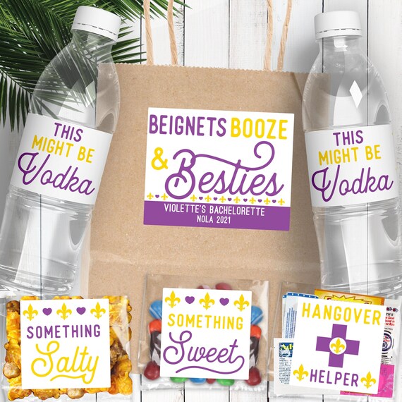 New Orleans Party Favor Bags, NOLA Bachelorette Bag Stickers, Mardi Gras Birthday, Hotel Room Welcome Bag Labels, Beignets Booze Besties Il_570xn